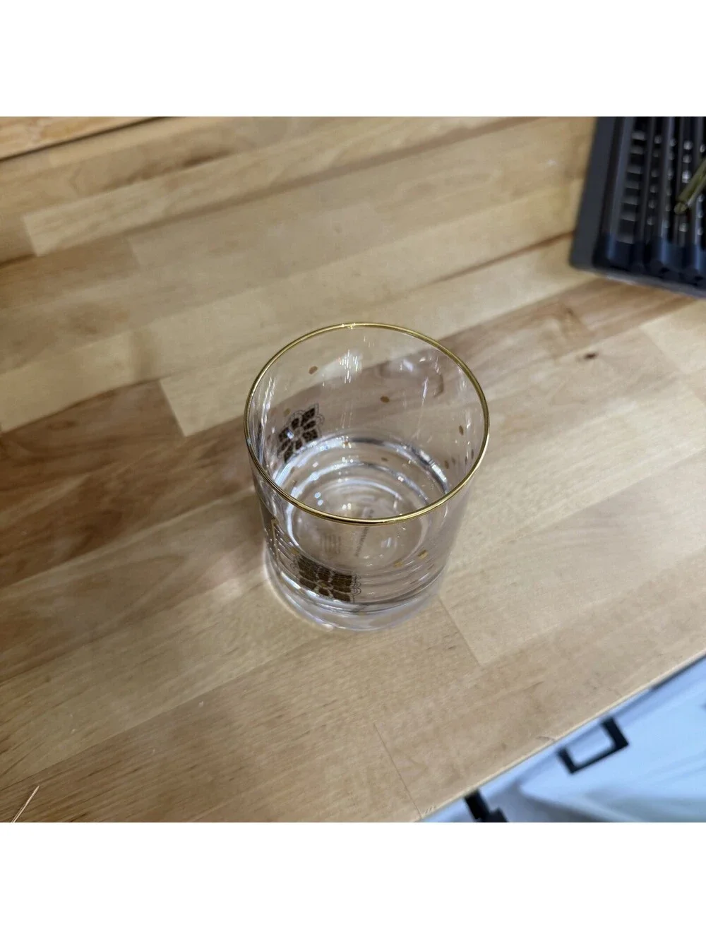 Anthropologie Bistro Tile Monogram Glass Tumbler Gold Rim Initial “N”Old Fashion